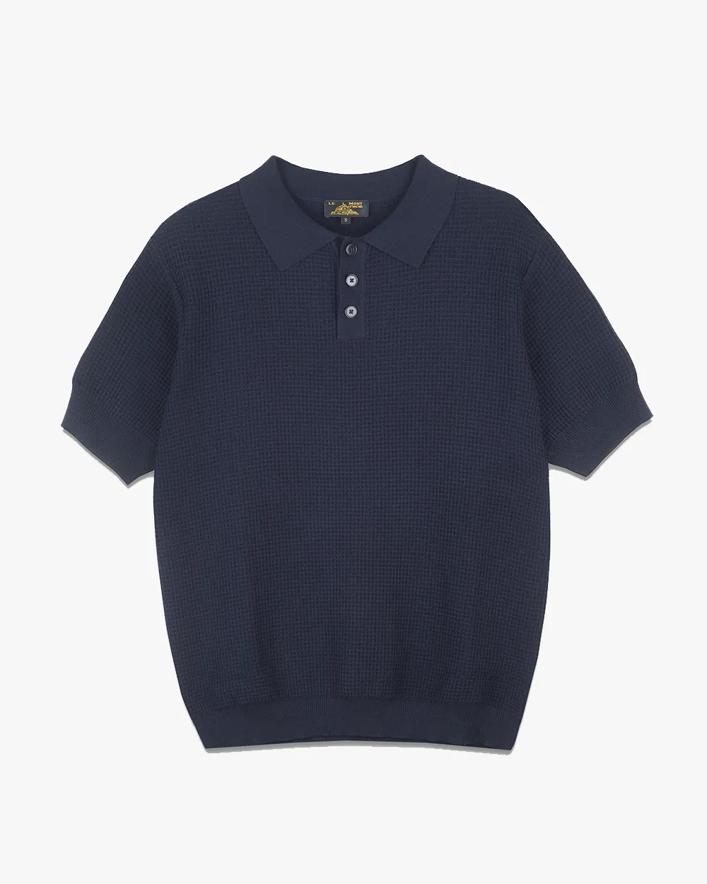 Le Mont St Michel Simoni Grid Knit Sweater Polo Shirt - Navy
