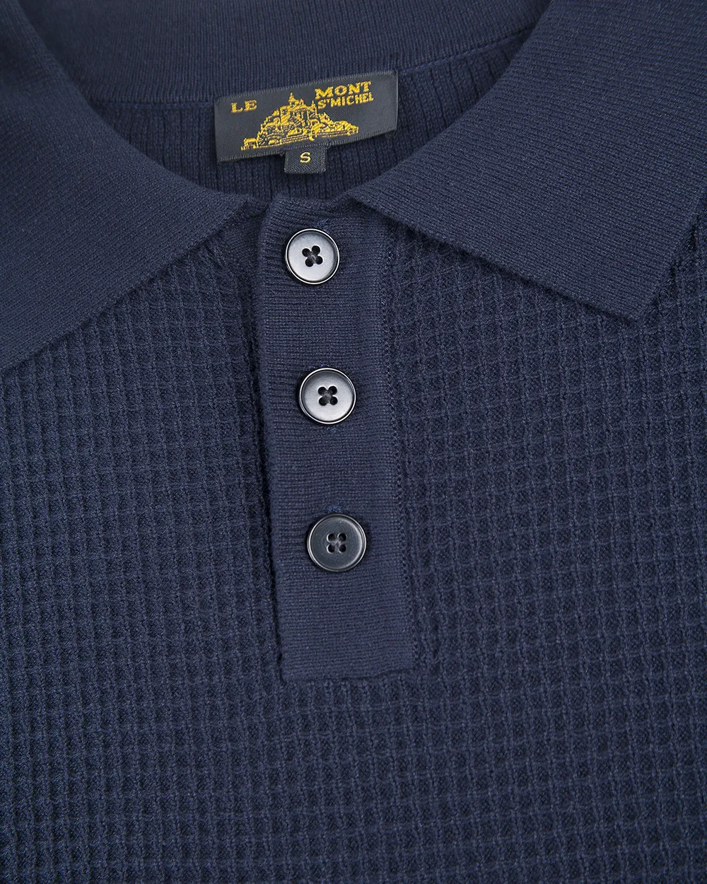 Le Mont St Michel Simoni Grid Knit Sweater Polo Shirt - Navy