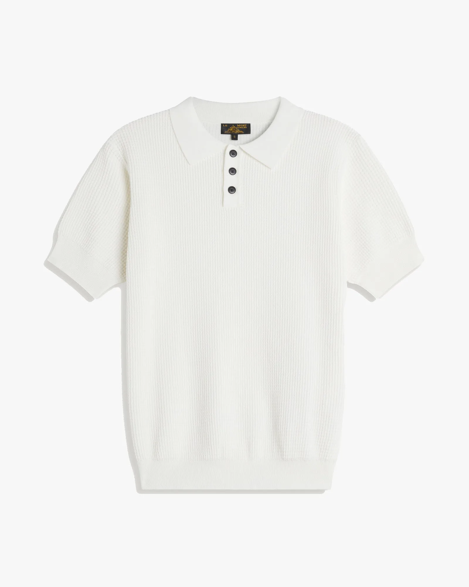 Le Mont St Michel Simoni Grid Knit Sweater Polo Shirt - Off White