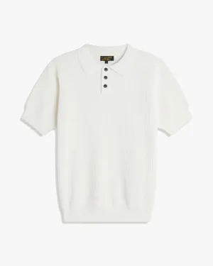 Le Mont St Michel Simoni Grid Knit Sweater Polo Shirt - Off White