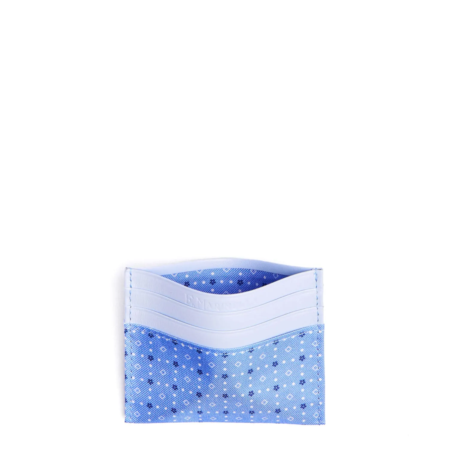 LIGHT BLUE LEATHER AND SILK CREDIT CARD HOLDER
