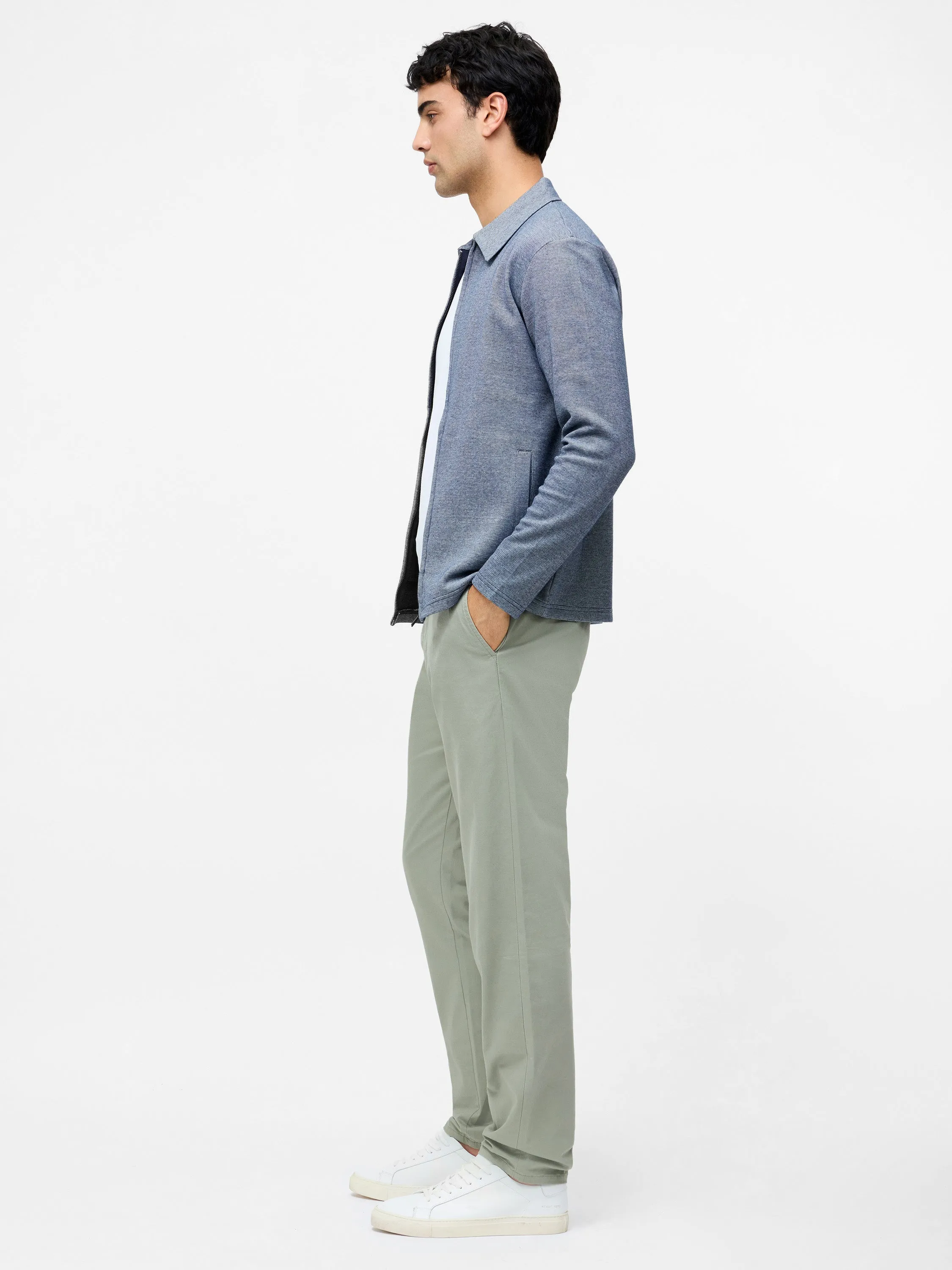 Long Sleeve Double Face Pique Zip Through Shirt