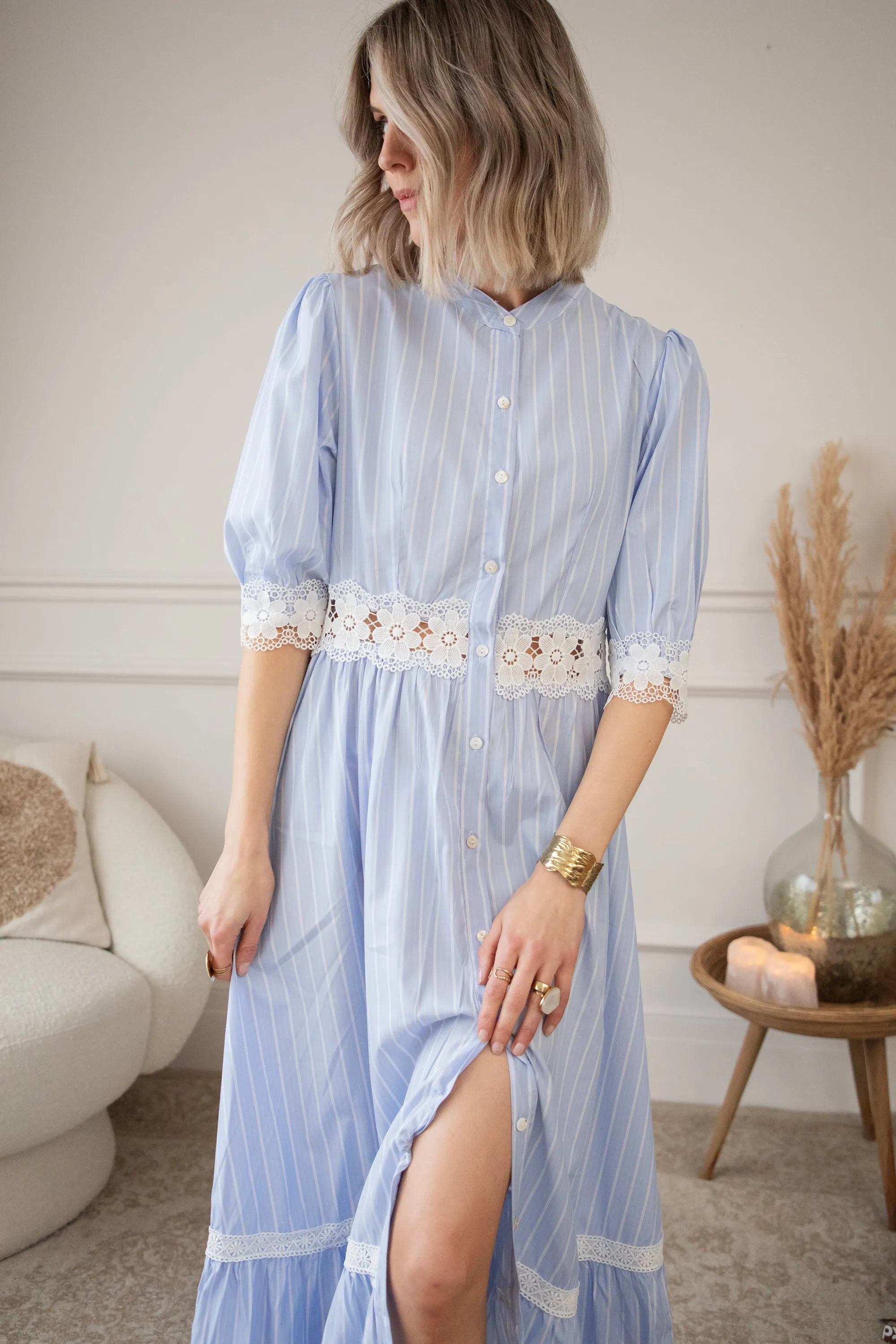 Melba Stripe Blue - Maxi Jurk