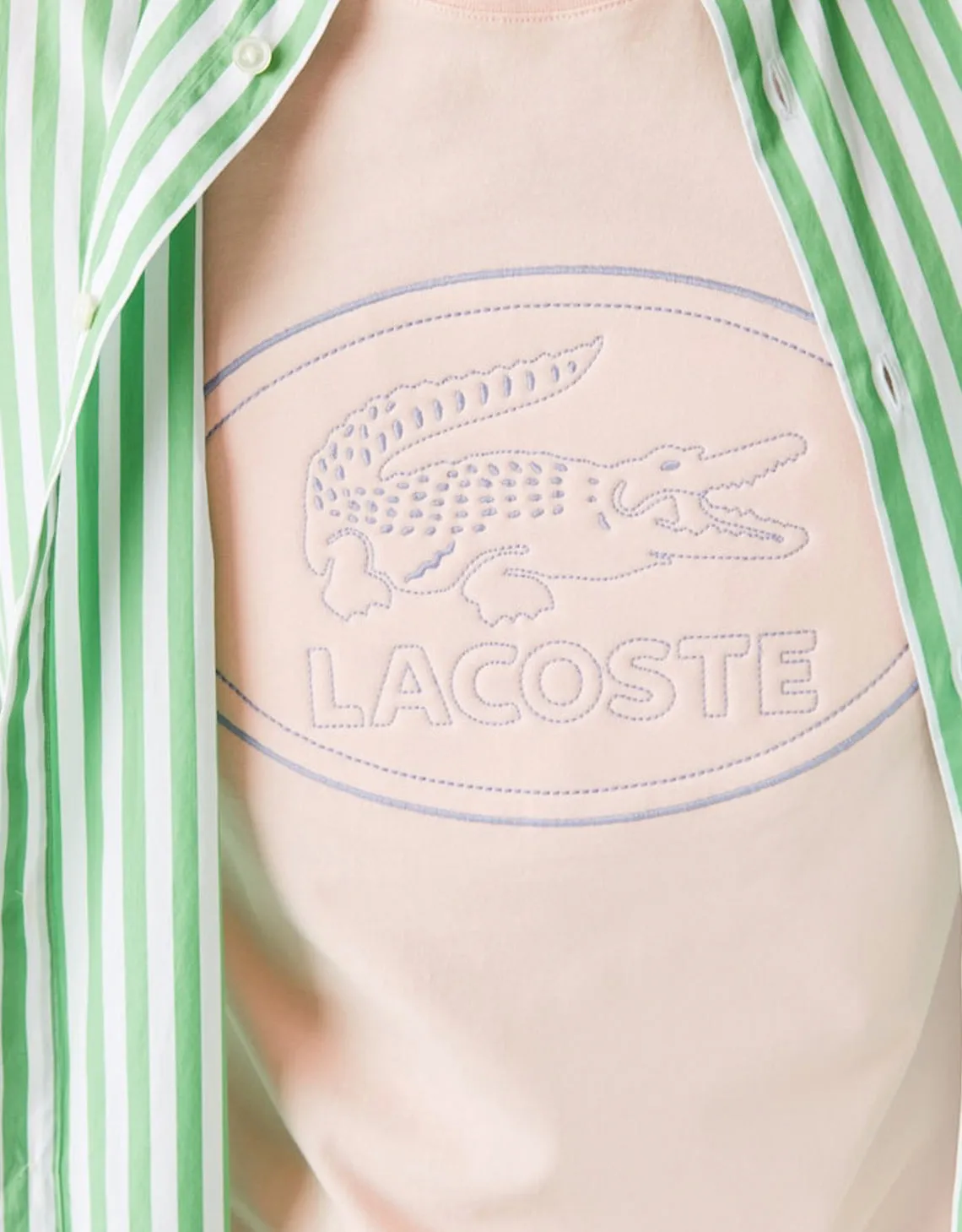 Men's Crew Neck Embroidered Logo Cotton T-shirt Light Pink