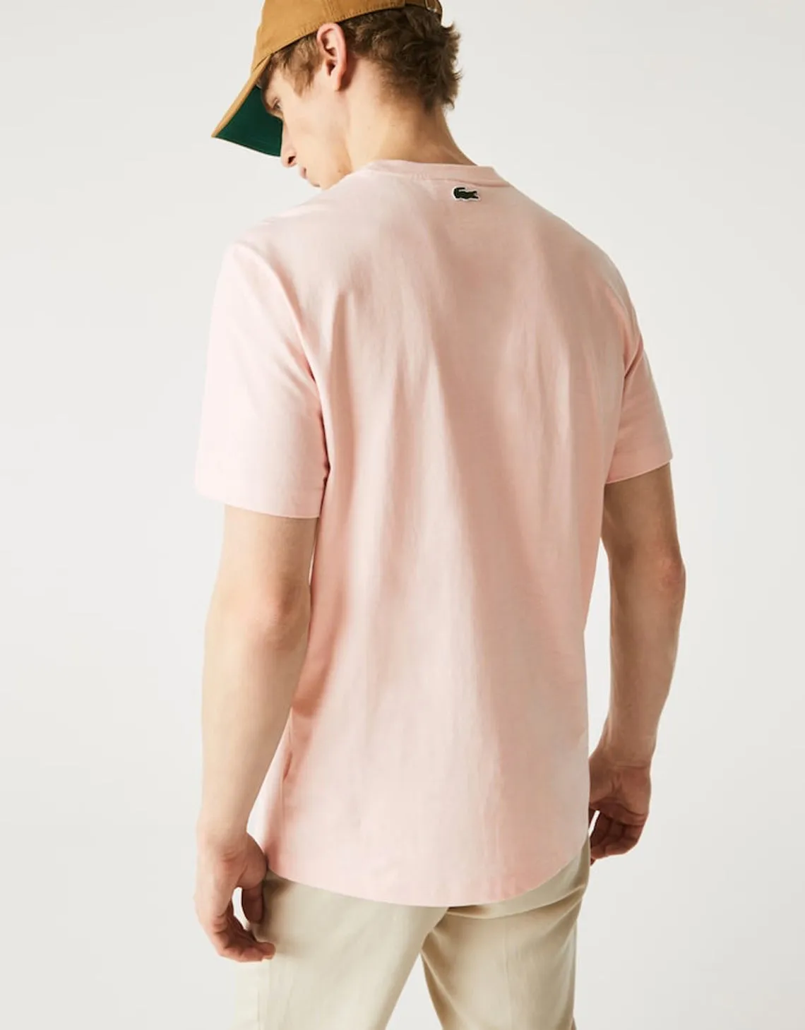 Men's Crew Neck Embroidered Logo Cotton T-shirt Light Pink