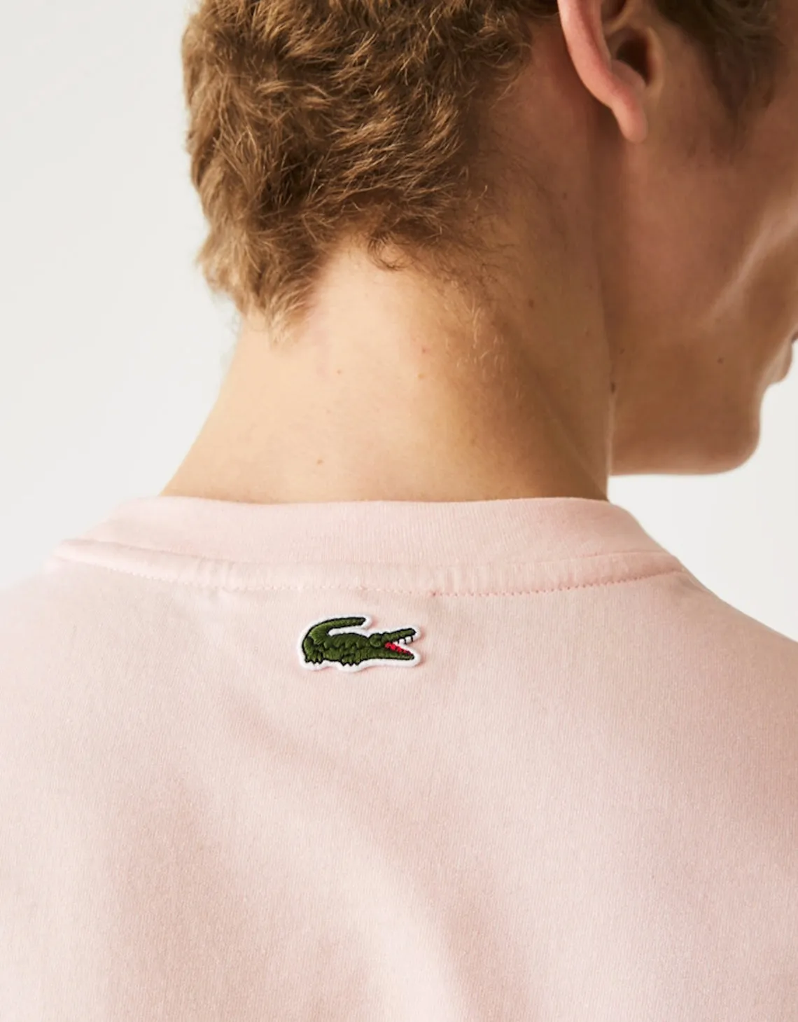 Men's Crew Neck Embroidered Logo Cotton T-shirt Light Pink
