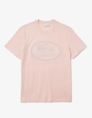 Men's Crew Neck Embroidered Logo Cotton T-shirt Light Pink