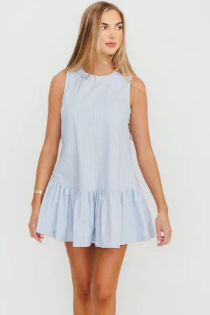 Mickey Pin Stripe Mini Dress in Light Blue