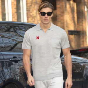 Nebraska Bellagio Buttonless Short Sleeve Merino Polo Grey