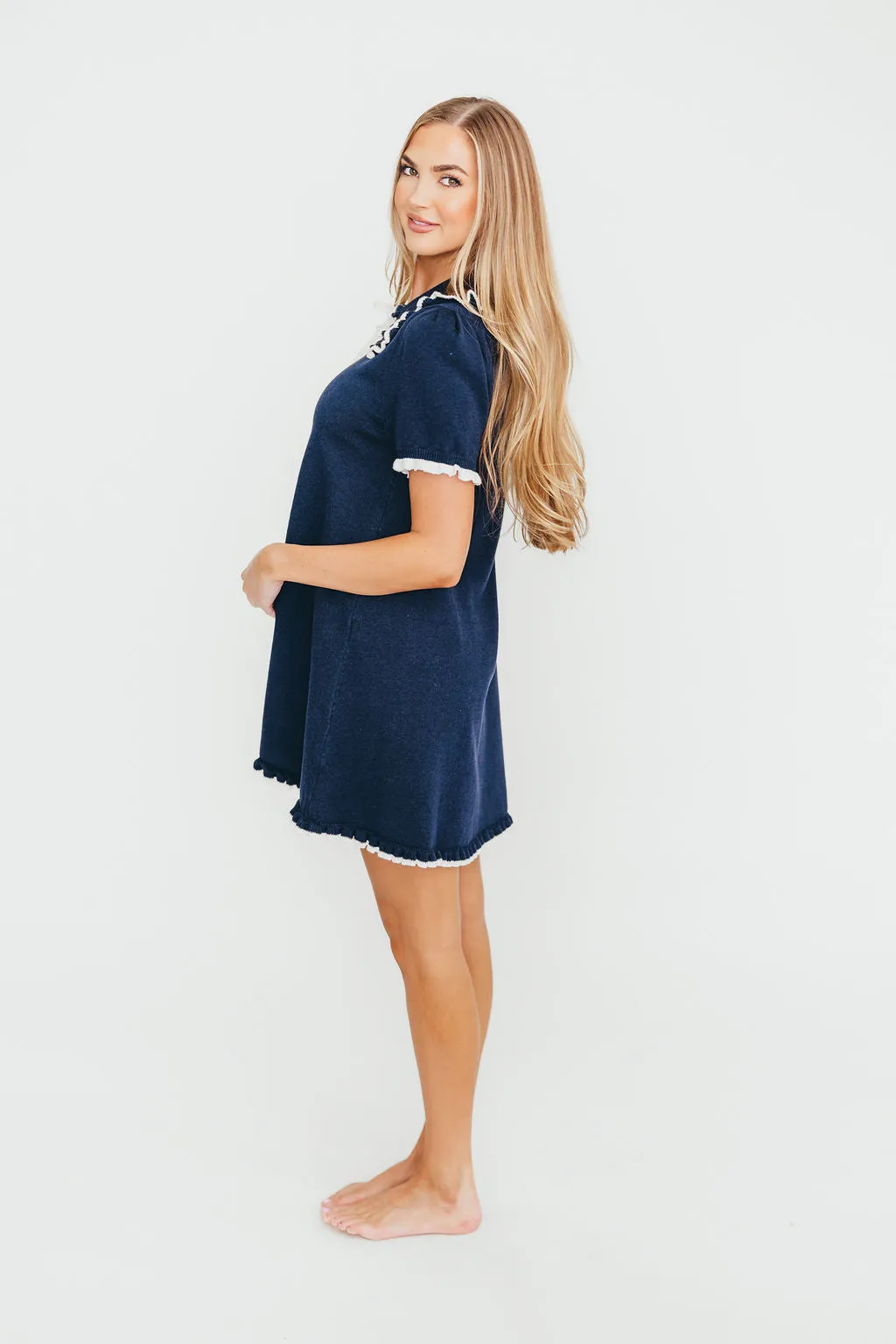 Nyka Fine Knit Mini Dress in Navy