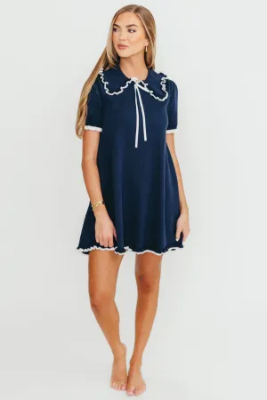 Nyka Fine Knit Mini Dress in Navy