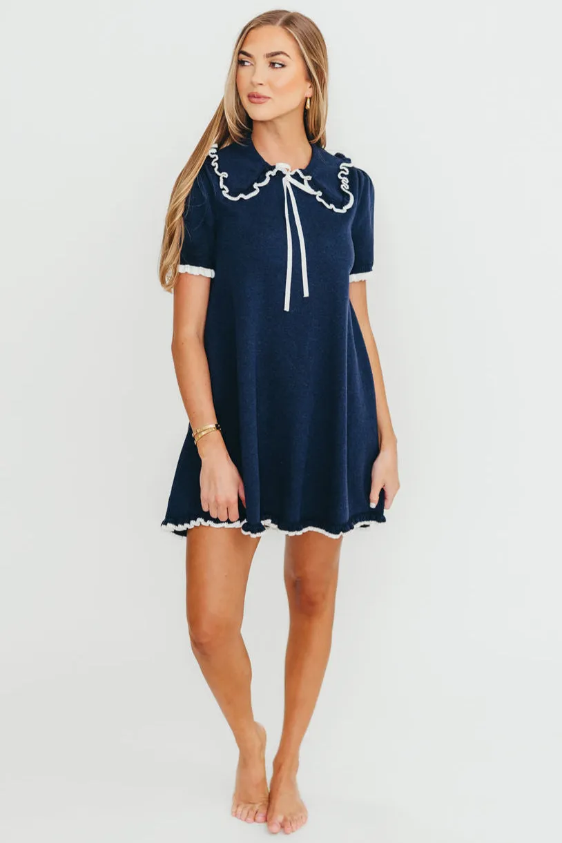 Nyka Fine Knit Mini Dress in Navy