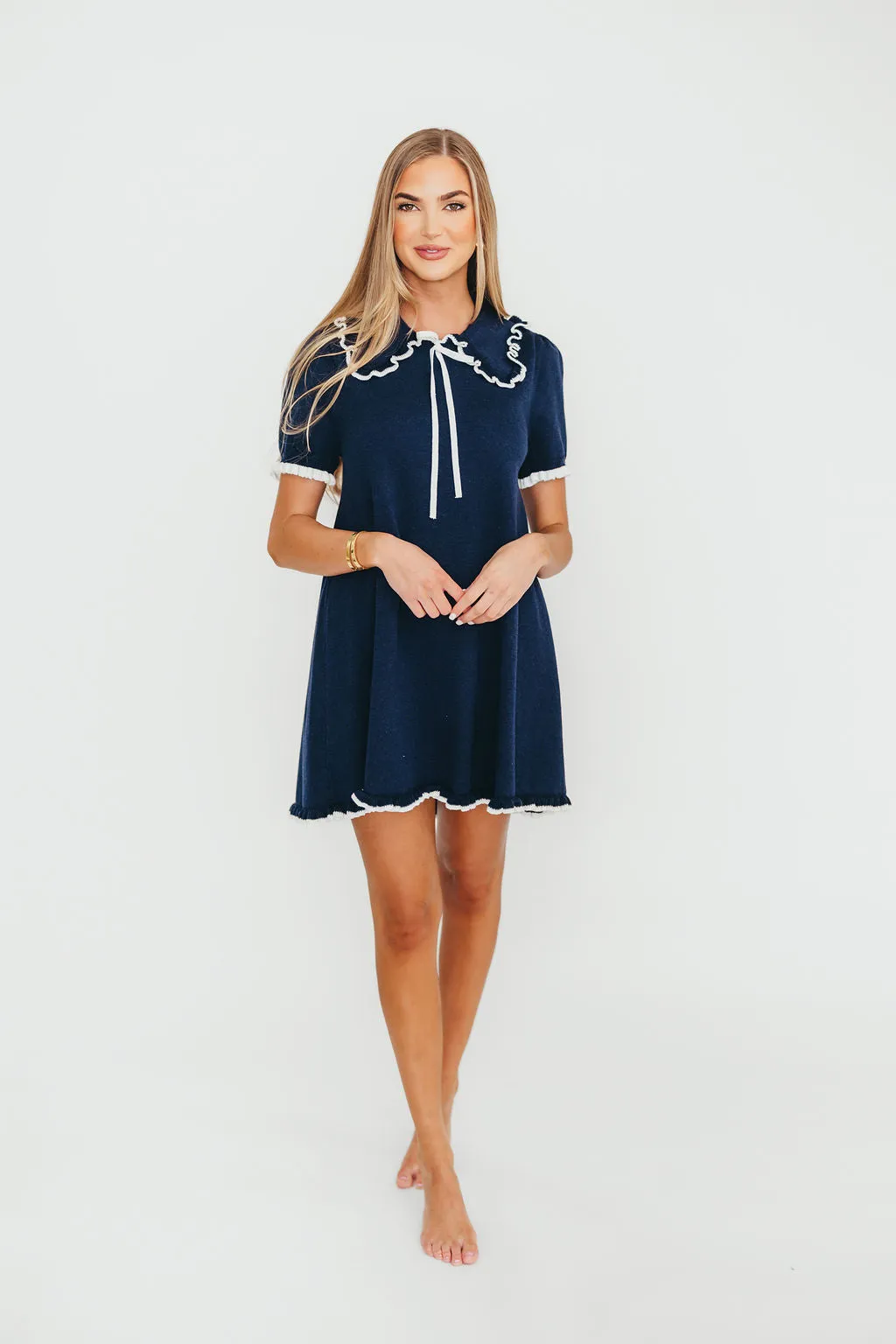 Nyka Fine Knit Mini Dress in Navy