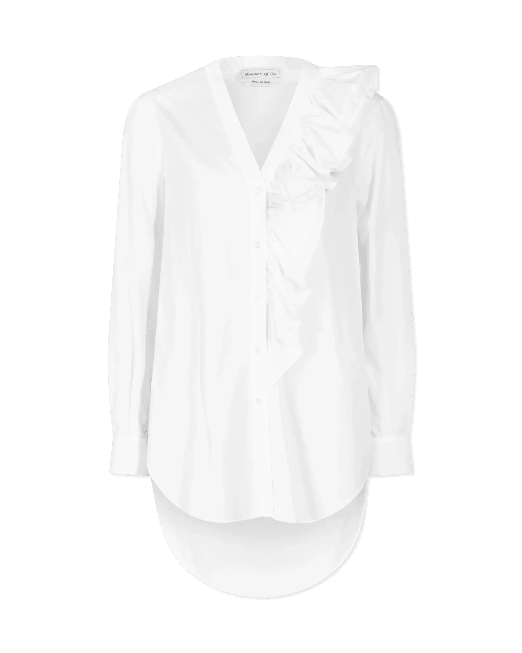 Organic Poplin Asymmetrical Ruffled Shirt