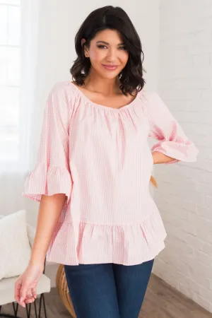 Perfection In Ruffles Modest Gingham Blouse