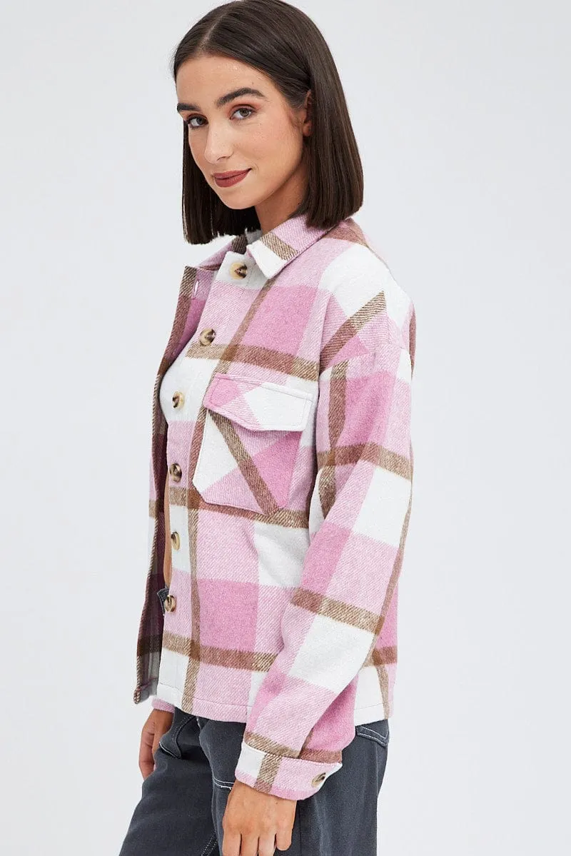 Pink Check Print Shirt Long Sleeve
