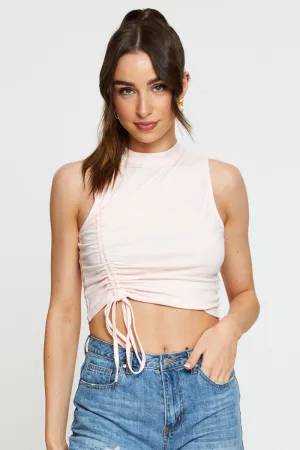 Pink Crop Top Side Drawstring