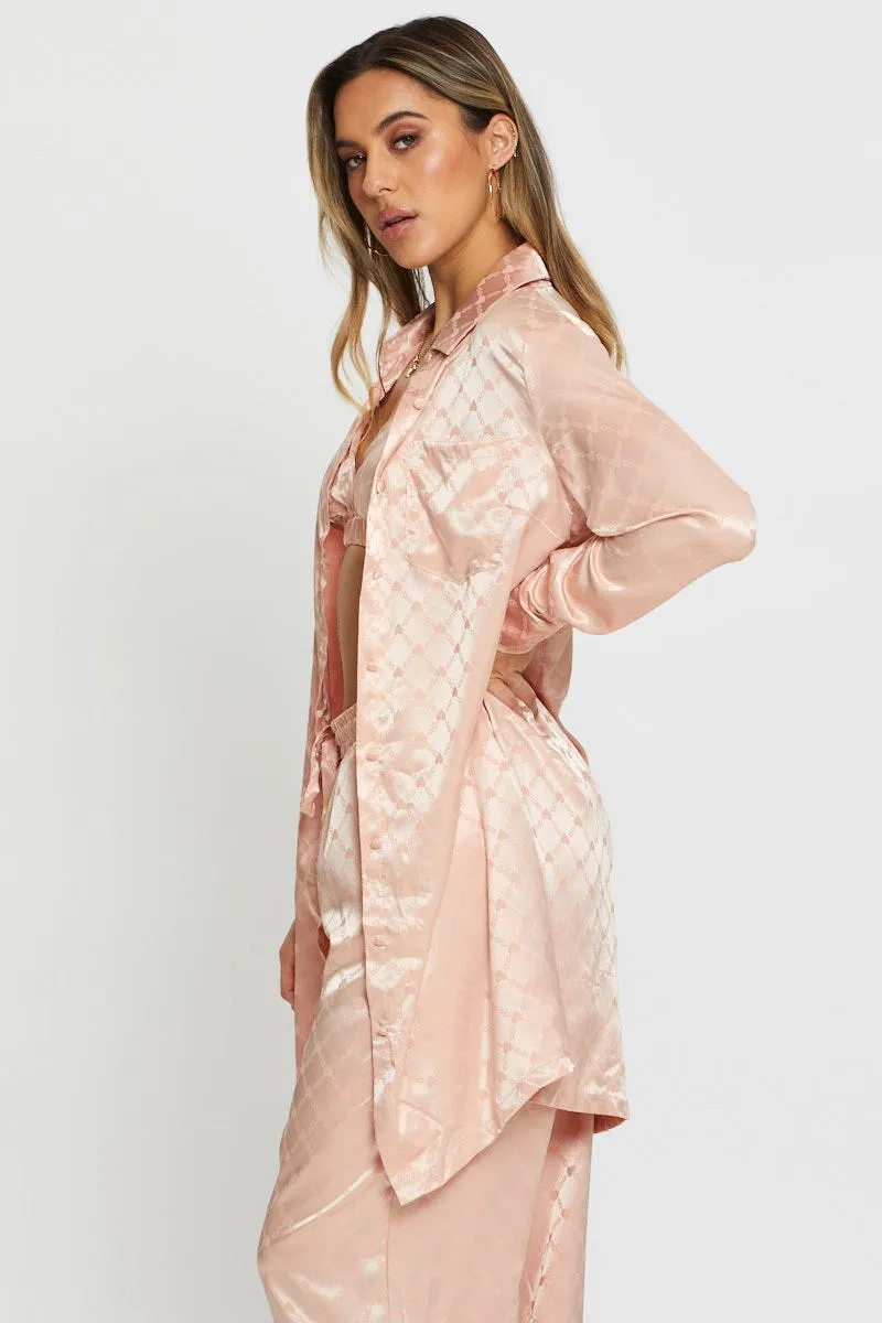 Pink Mix And Match Pyjama Shirt Satin