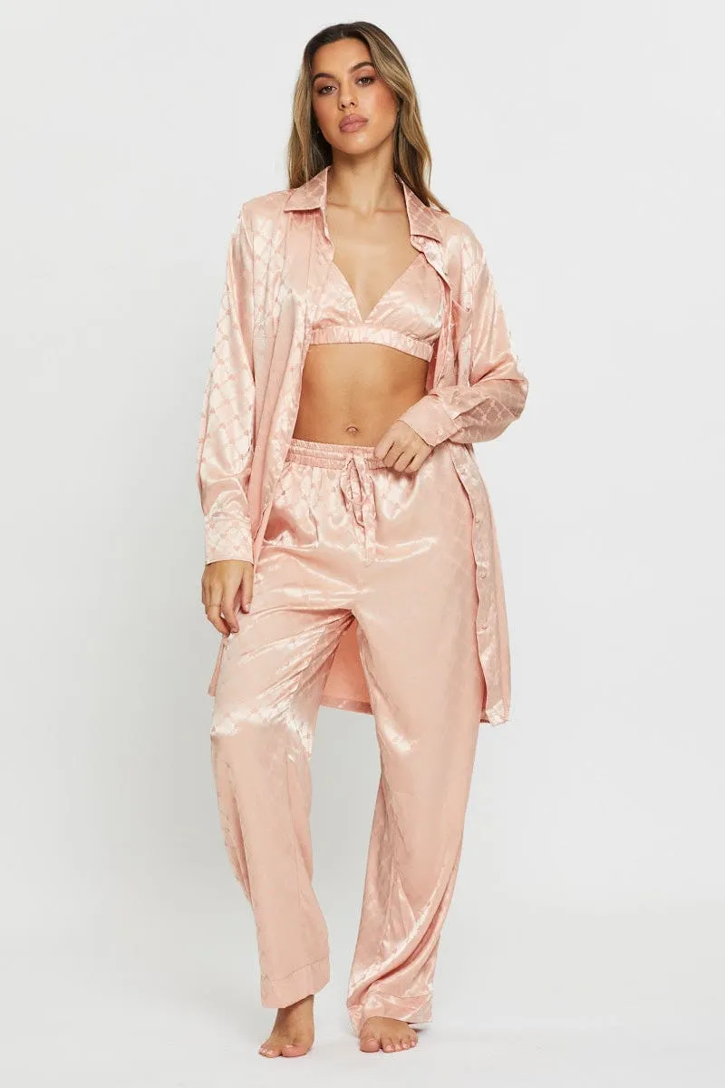 Pink Mix And Match Pyjama Shirt Satin