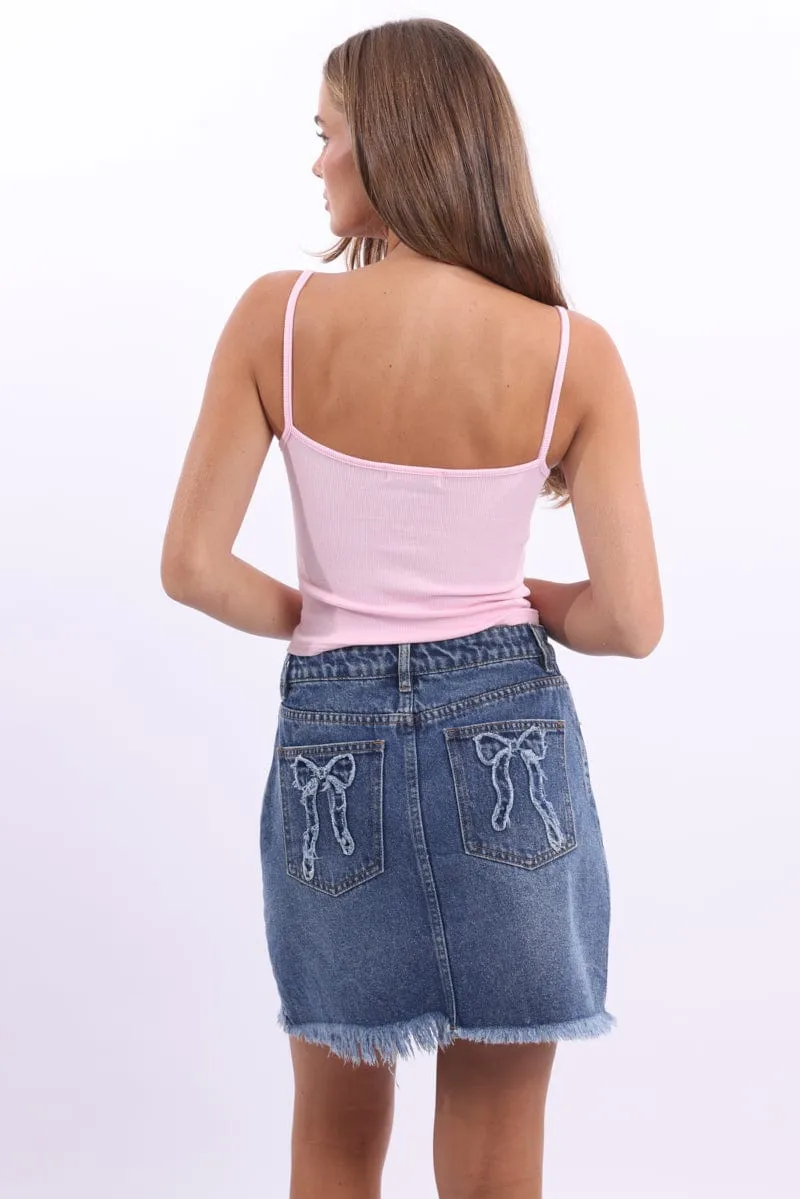Pink Singlet Top Sleeveless Ruched Bust