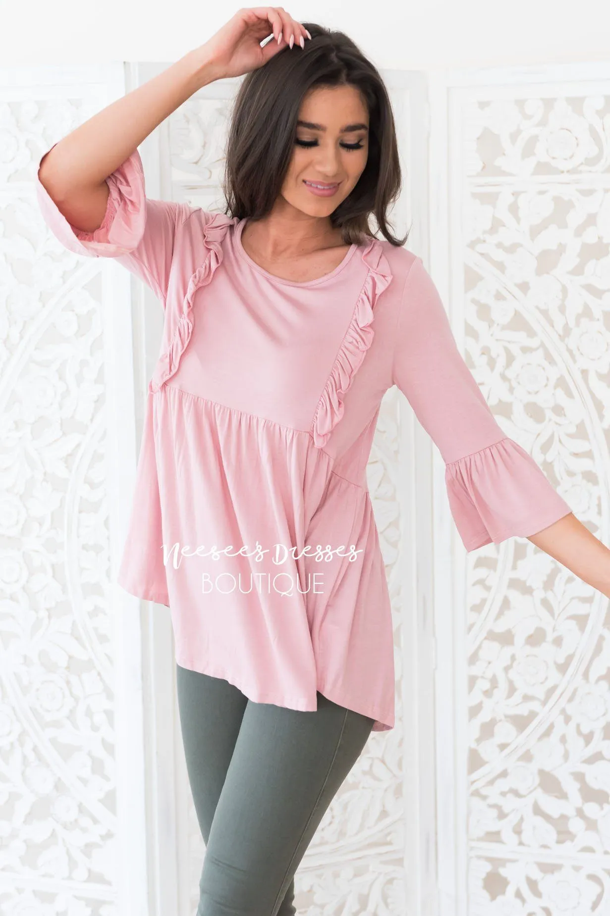 Pretty Please Modest Ruffle Blouse