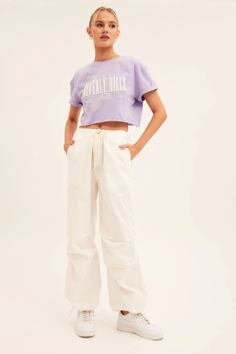 Purple Graphic T Shirt Short Sleeve Round Neck Crop