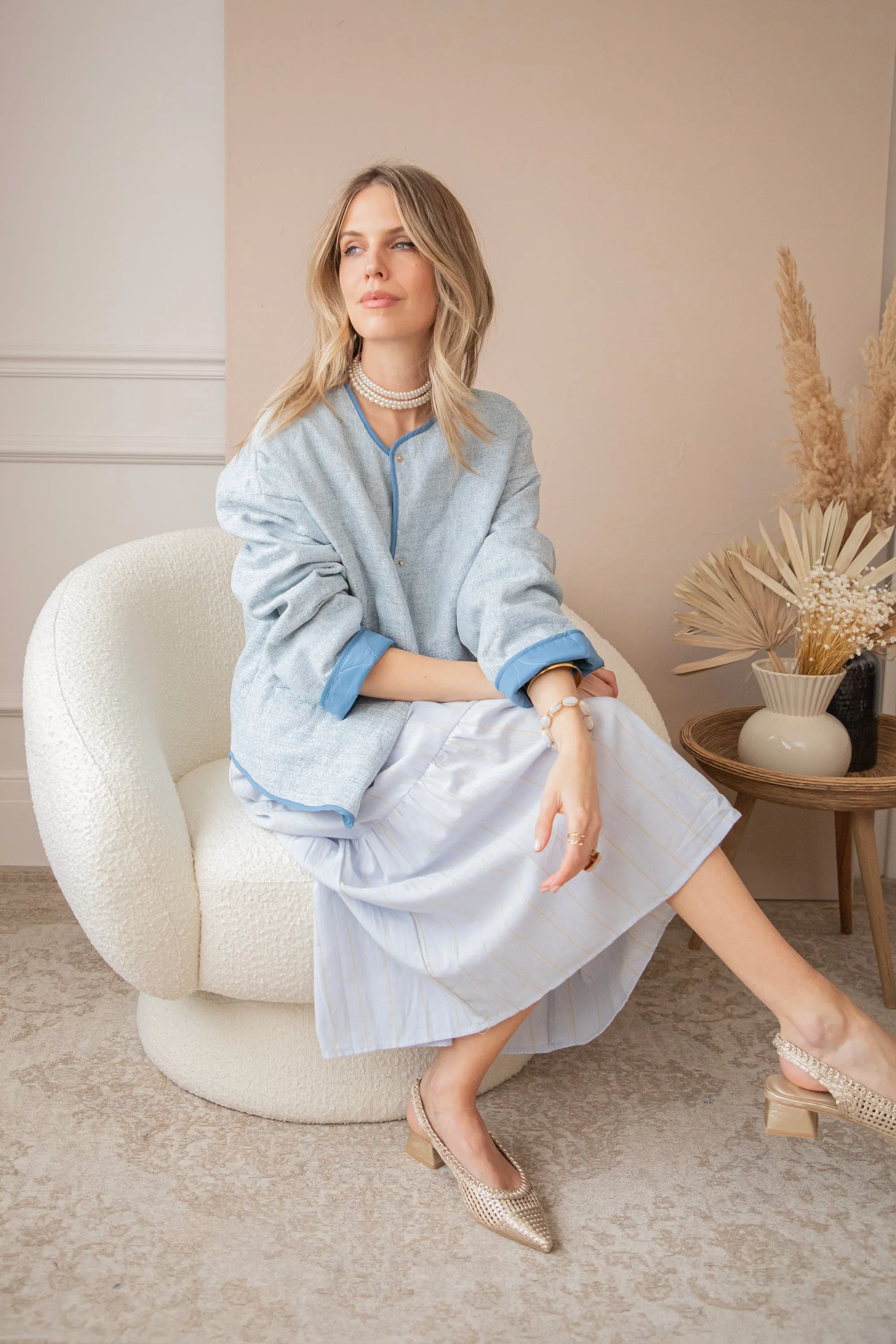 Raphaella Stripe Soft Blue/Yellow - Maxi Jurk