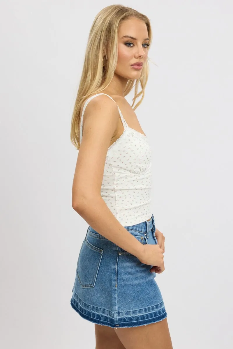 Red Floral Singlet V neck Lace trim