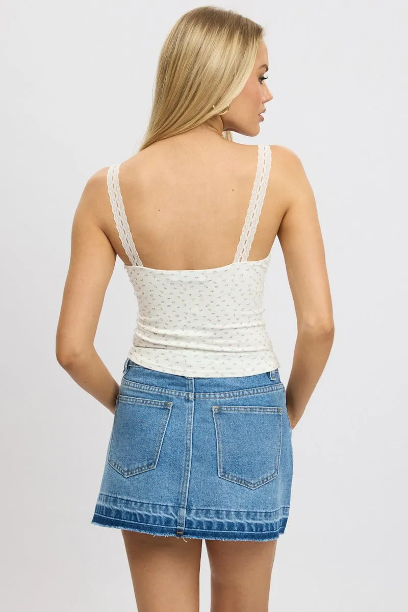 Red Floral Singlet V neck Lace trim