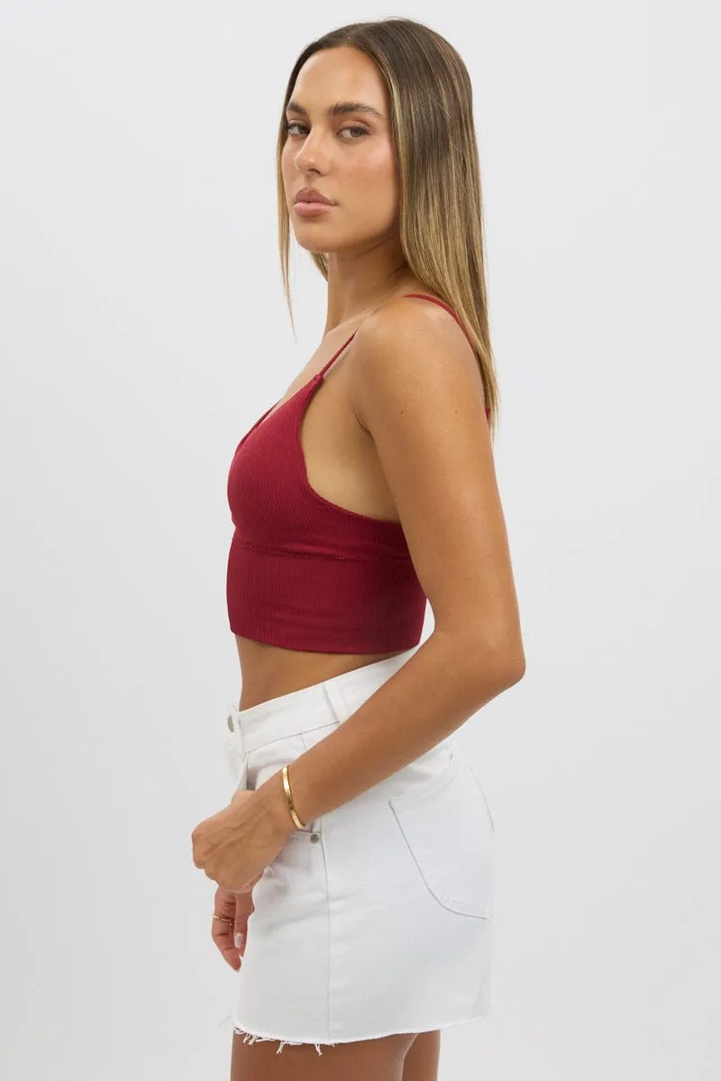 Red V Neck Cami Crop Top Seamless
