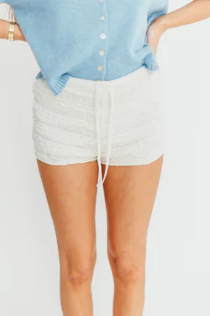 Rin Frilly Textured Shorts in Ivory