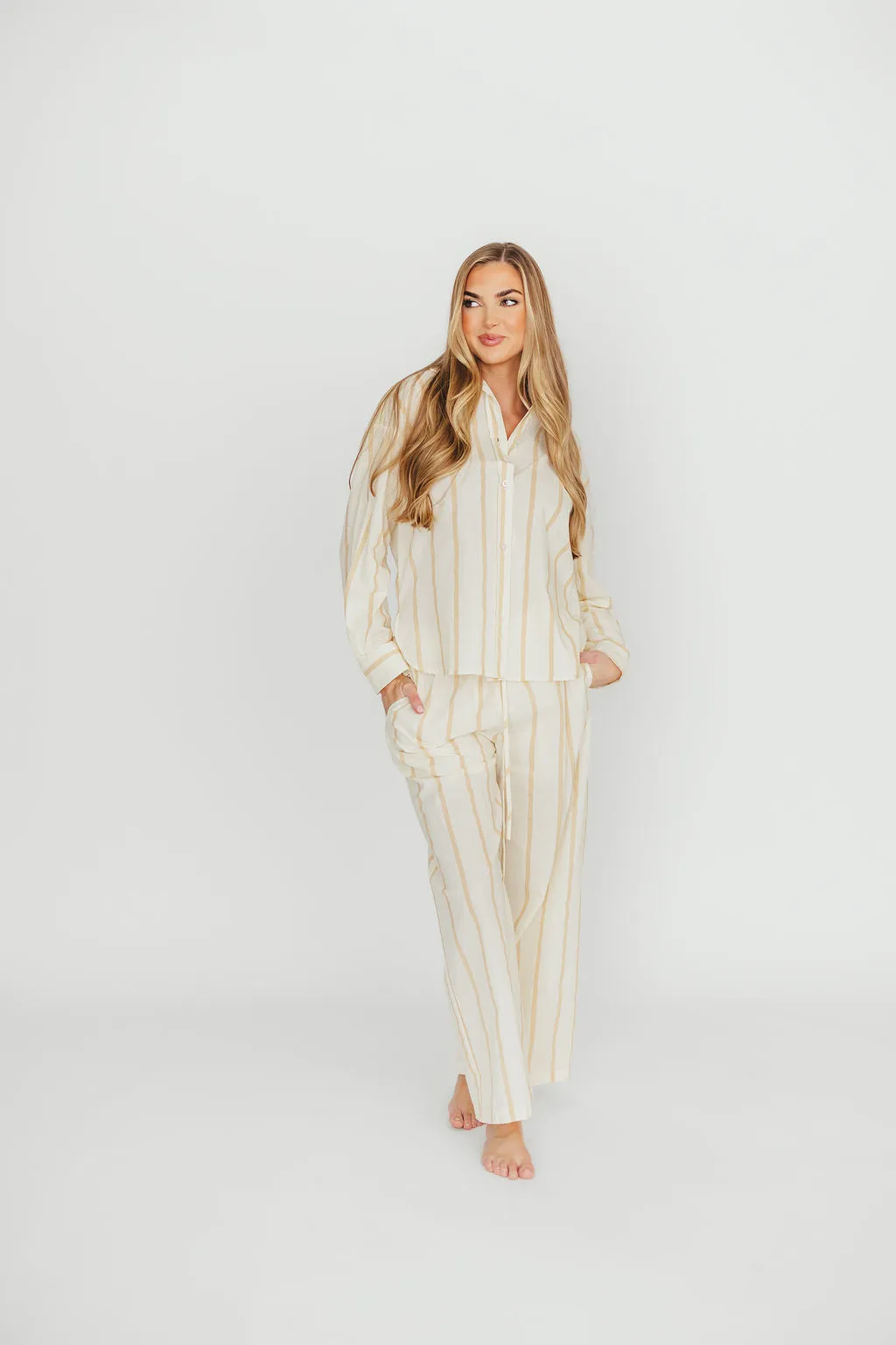 Rowan Pants in Beige Stripe