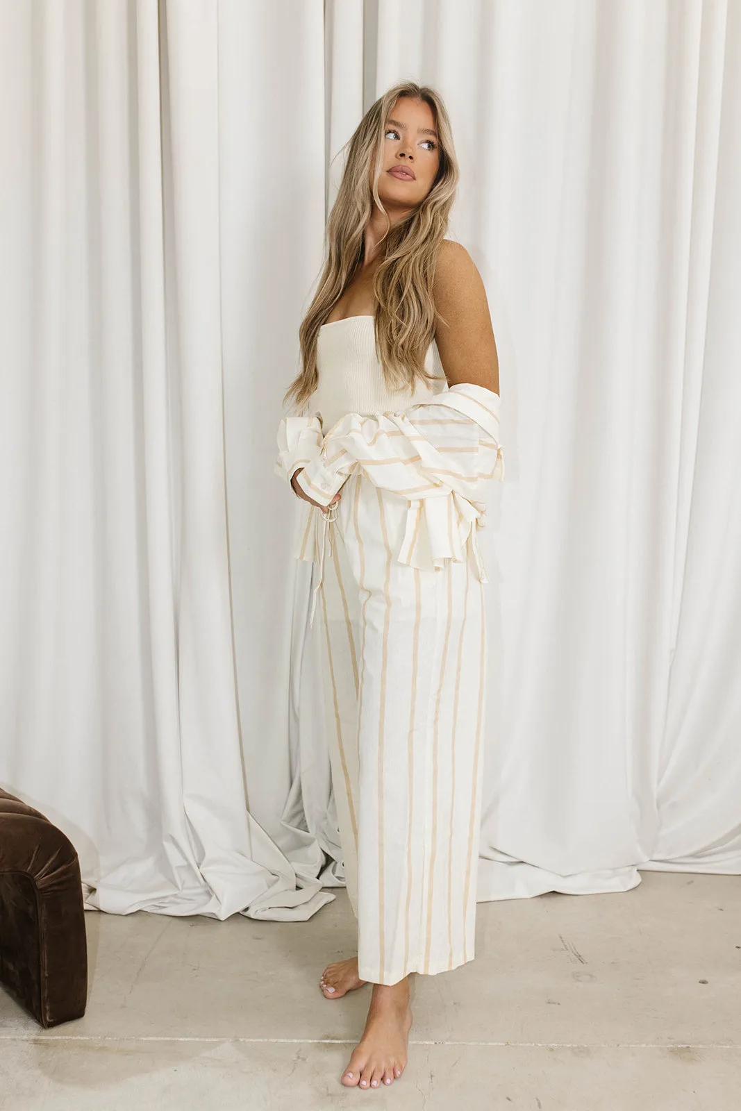 Rowan Pants in Beige Stripe