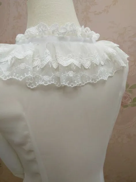 Ruffled Double Lace Collar With Bow Long Sleeve Blouse