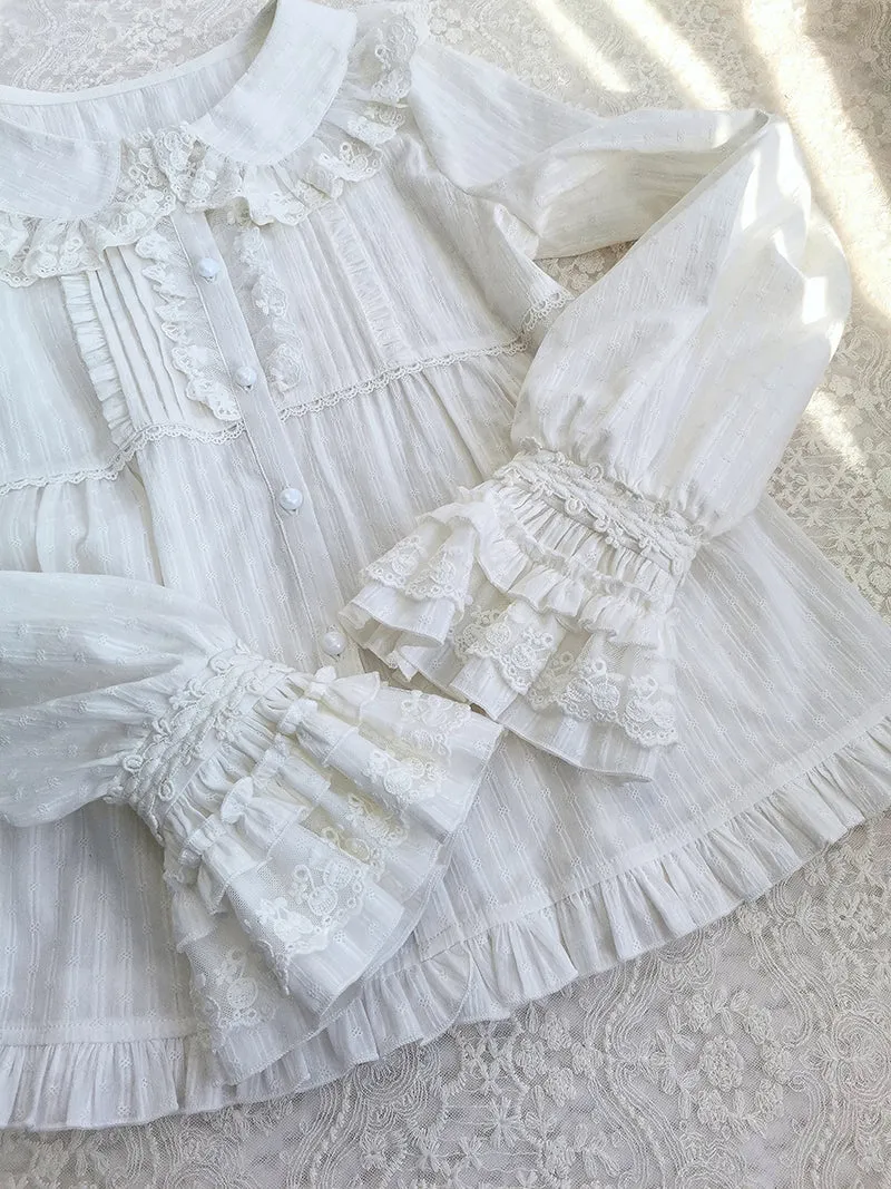 Ruffled Long Sleeve Cotton Blouse