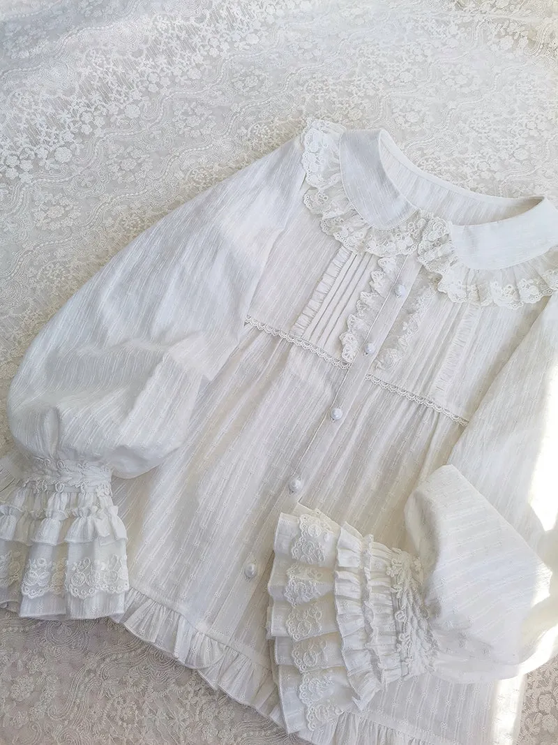 Ruffled Long Sleeve Cotton Blouse