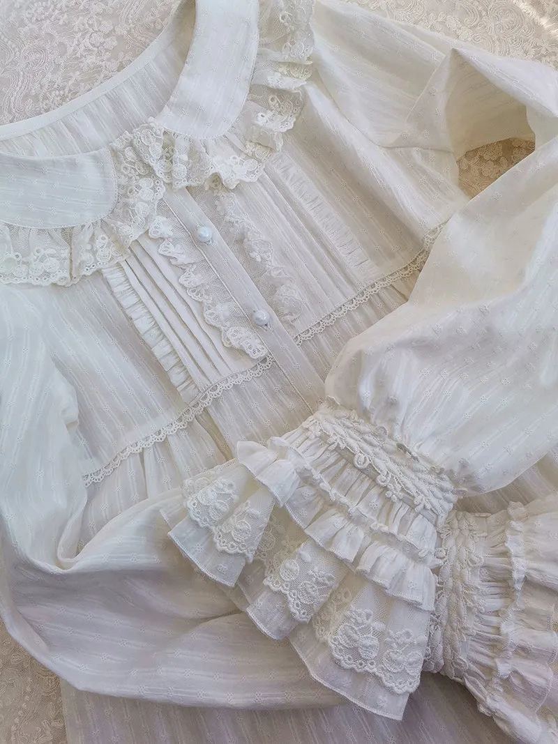 Ruffled Long Sleeve Cotton Blouse