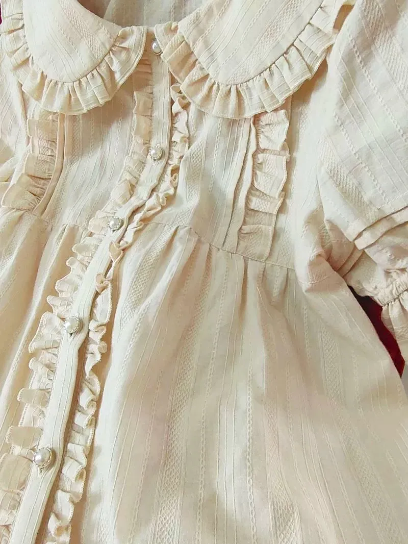Ruffled Short Sleeve Cotton Blouse