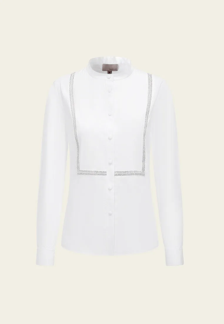 Stand-collar Crystal-detail Slim-fit Shirt
