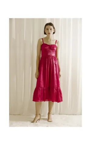 Storia - Monochromatic Bustier Midi Dress in Magenta