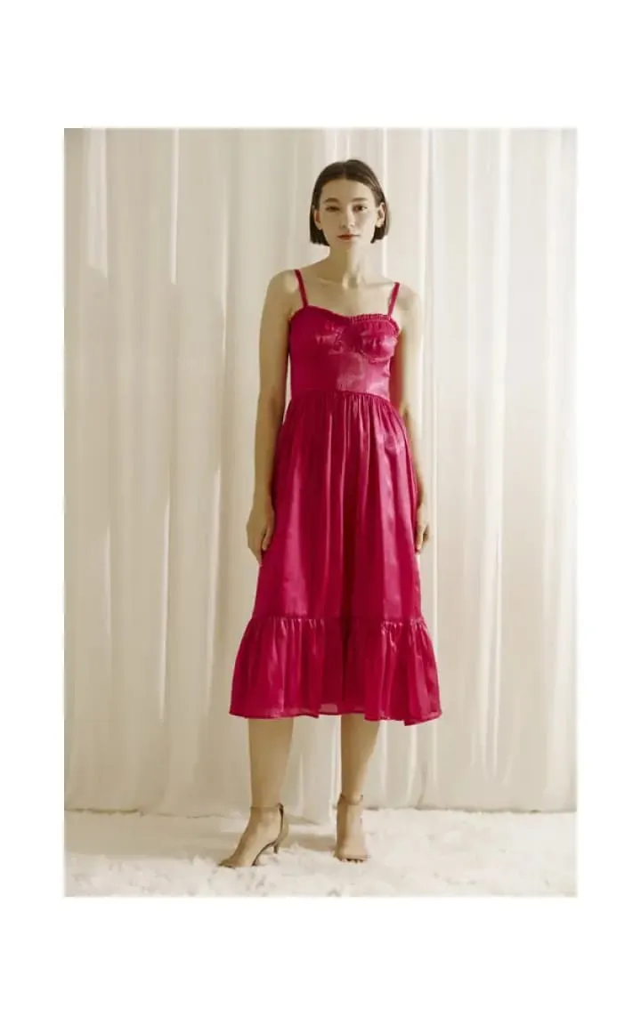 Storia - Monochromatic Bustier Midi Dress in Magenta