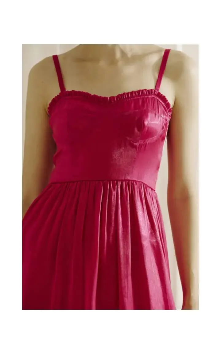 Storia - Monochromatic Bustier Midi Dress in Magenta