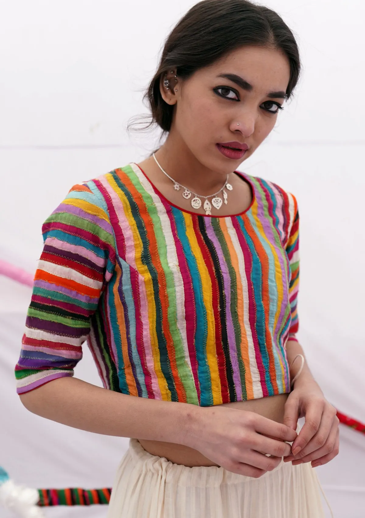 Tahevara Textured Multicolor Crop Top