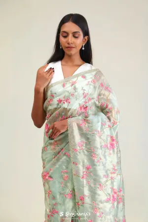 Tiffany Blue Tissue Saree With Embroidery Detail