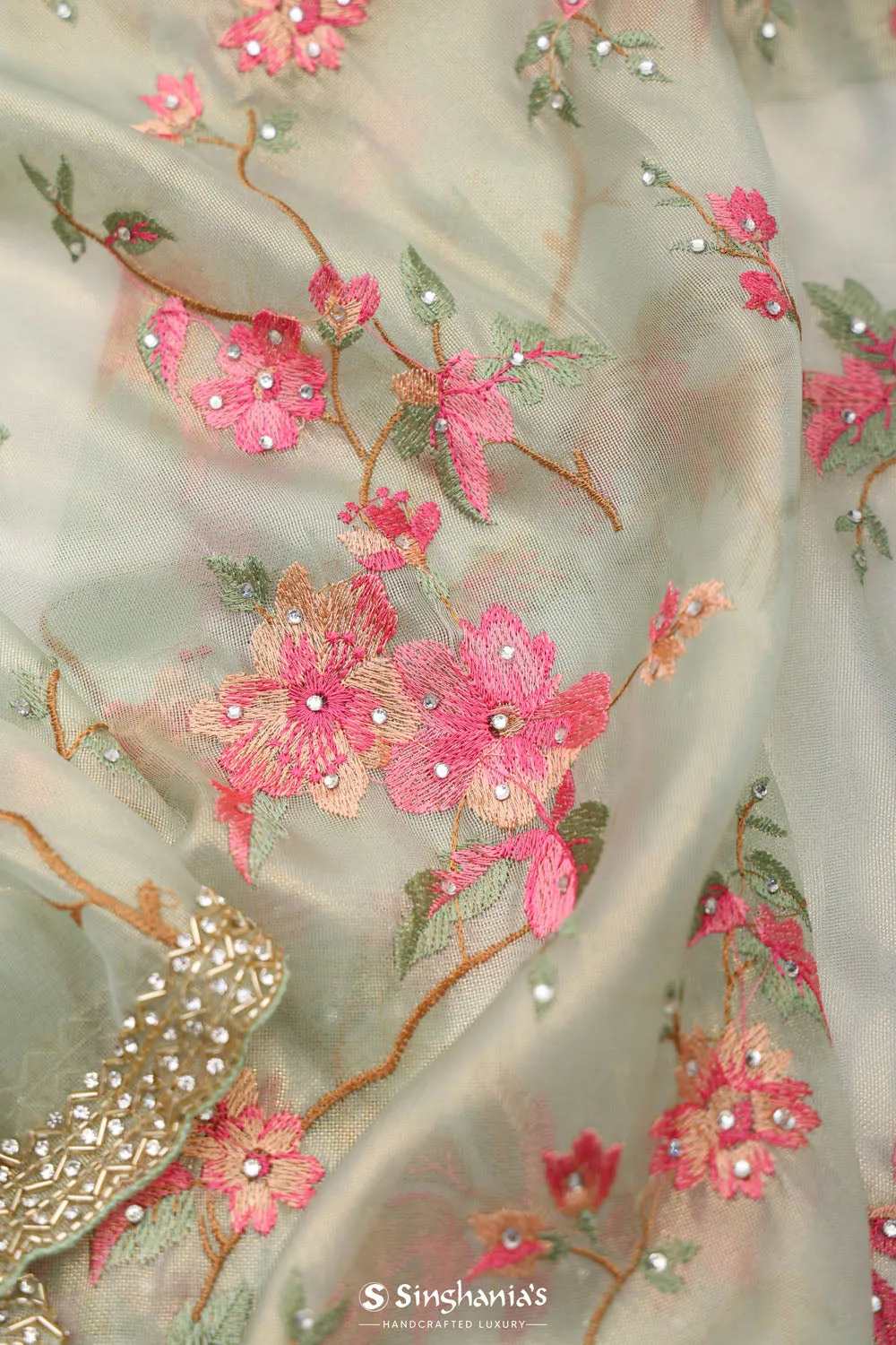 Tiffany Blue Tissue Saree With Embroidery Detail
