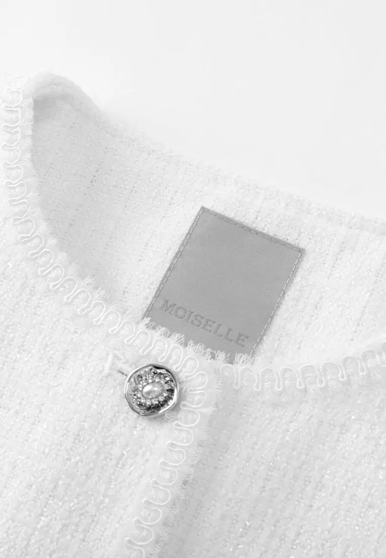 Twrill-panelled Patch-pocket Embellished-button Tweed Jacket