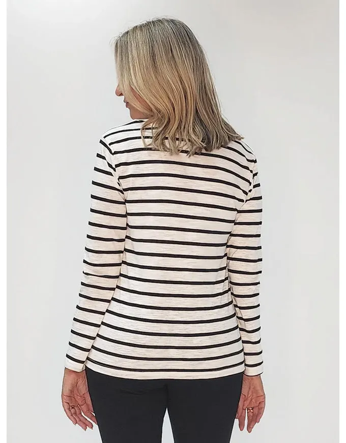 V Neck Stripe Tee Shirt White/Black