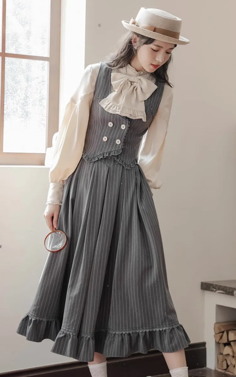 Victoria Stripe Midi Skirt (Gray)
