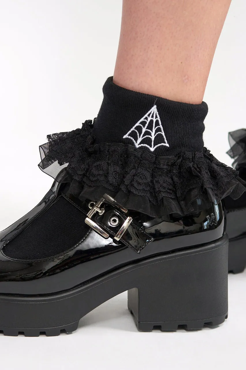 Web Embroidered Ruffle Socks [BLACK]