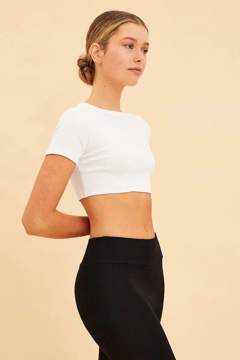 White Baby Tee Crop Crew Neck Short Sleeve Rib